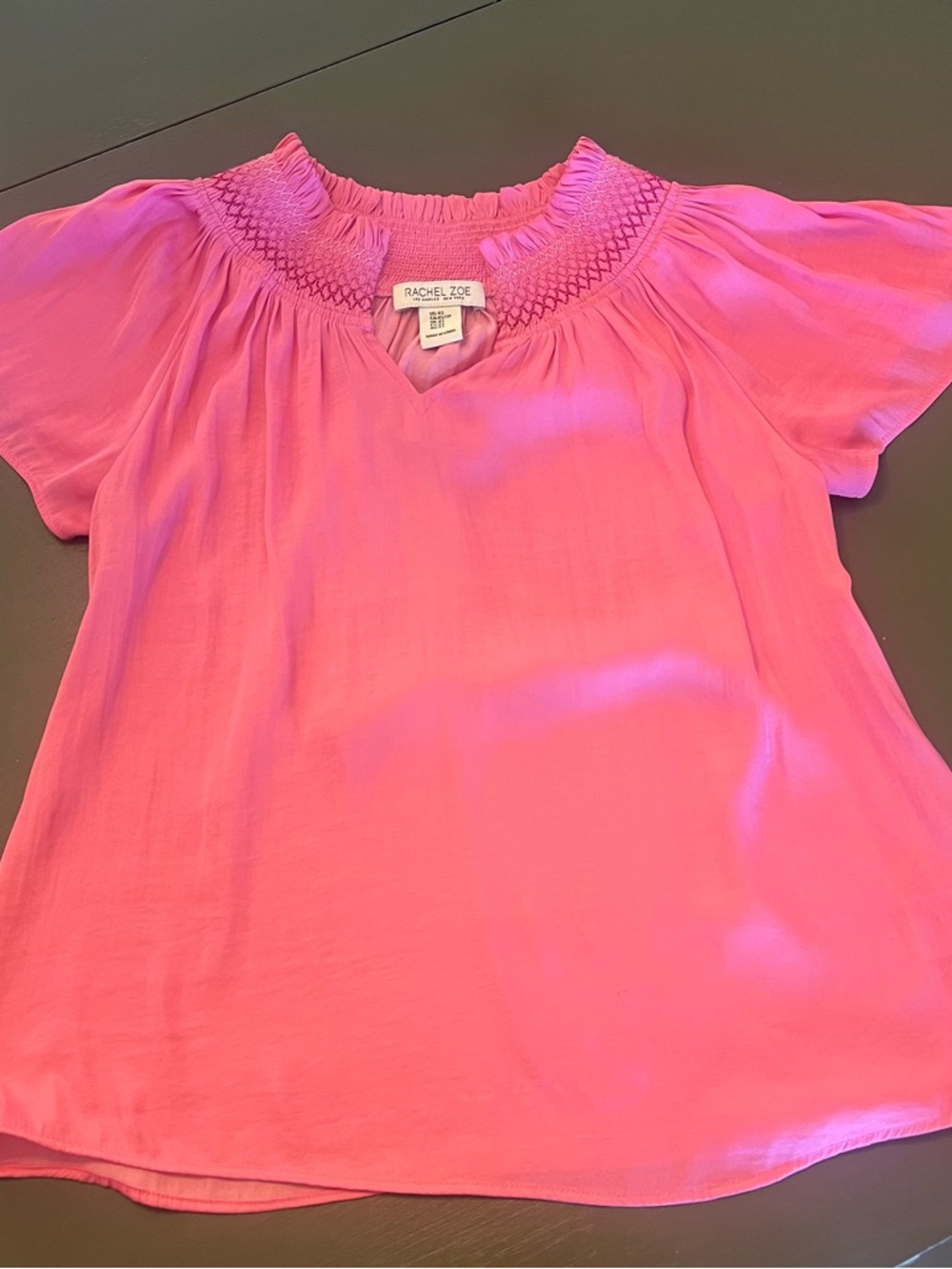 Rachel Zoe Hot Pink Smocked-Neck Flutter Sleeve Blouse